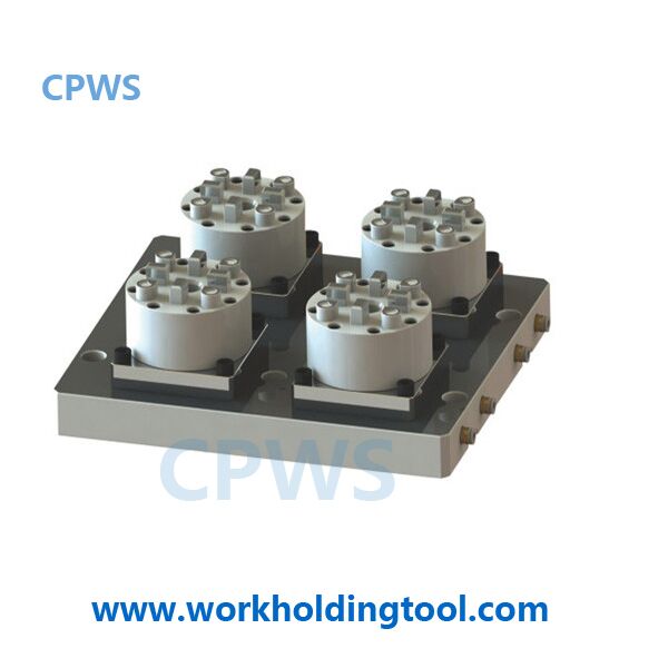 CPWS-compatible-System-3R-Macro-Pneumatic-chuck-D100mm-combination-4-Fold-on-basecompatible-GF-machining-System-3R-tooling